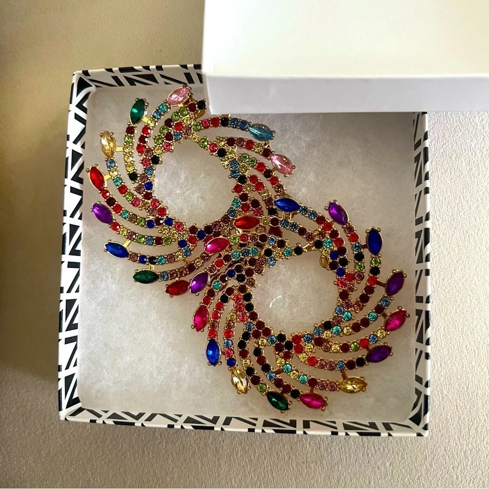 New Starburst Colorful Circular Rhinestone Statement Fashion Jewelry Earrings
